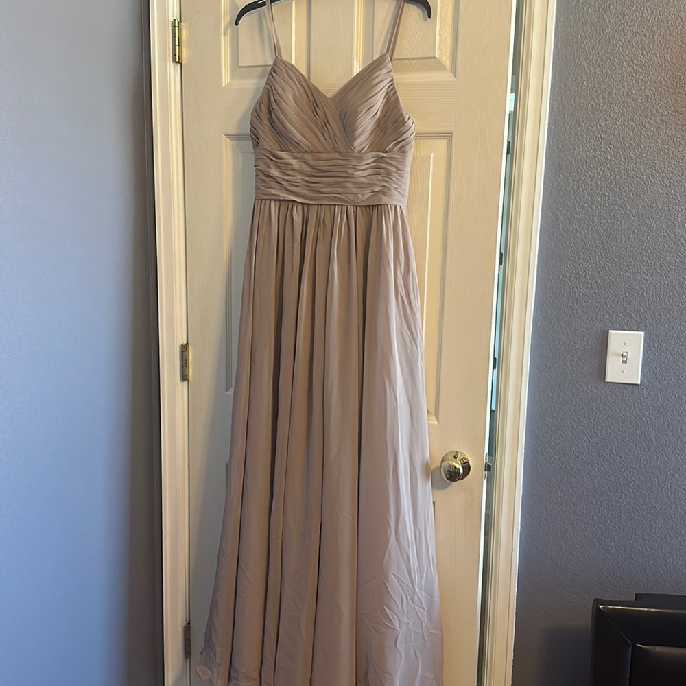 Floor length champagne bridesmaid / prom dress